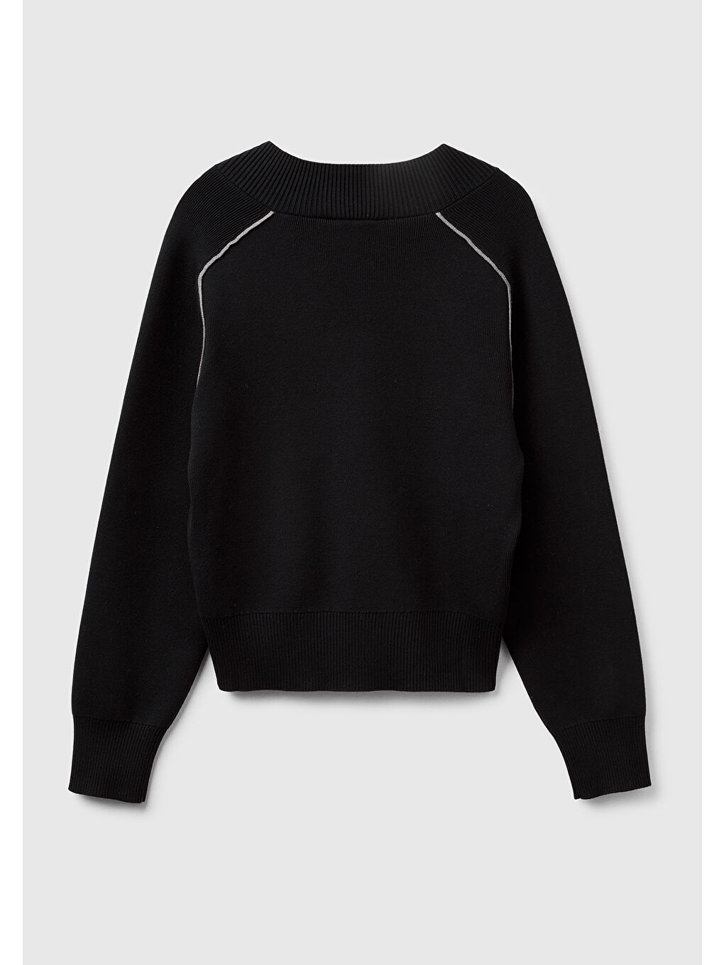 Kadın Siyah Viskoz Karışımlı Ribana Detaylı V Yaka Kazak-3