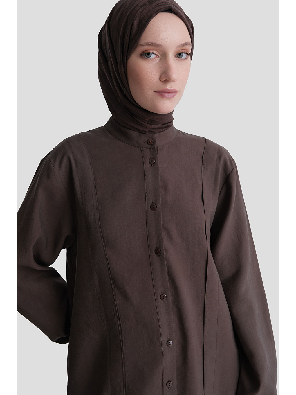 Kahverengi Kupra Tunik Elbise Acı Kahve-5