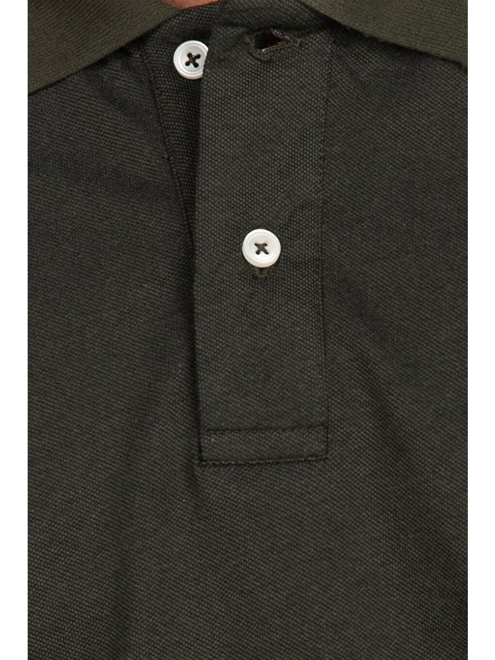 Erkek Slim Fit Dar Kesim %100 Pamuk Düz Pike Haki Polo Yaka Tişört-4