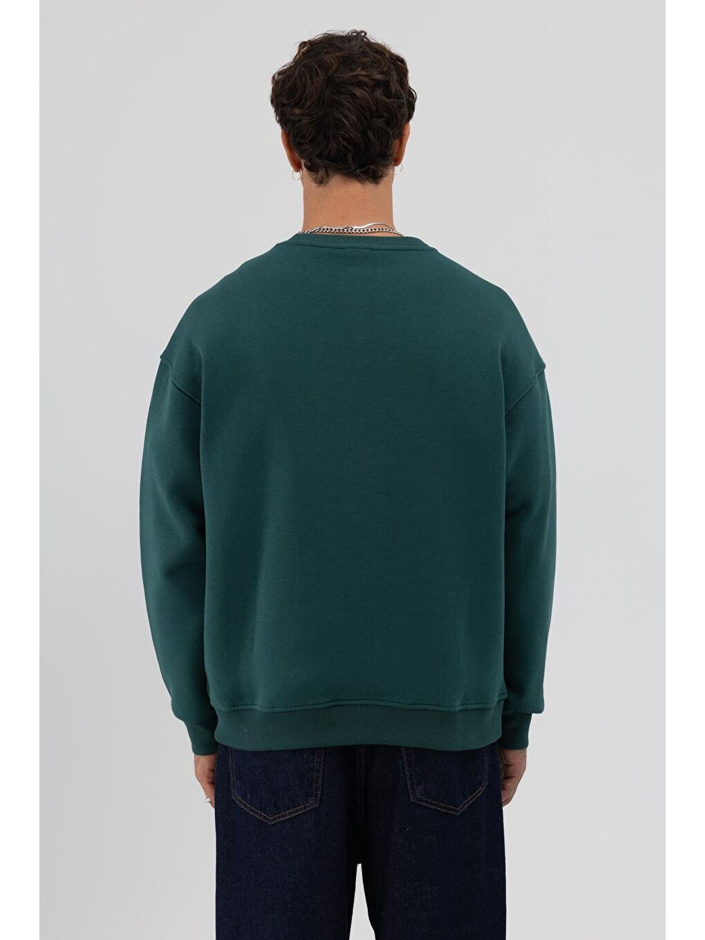 Yeşil Basic Bisiklet Yaka Oversize Sweatshirt Nefti-5