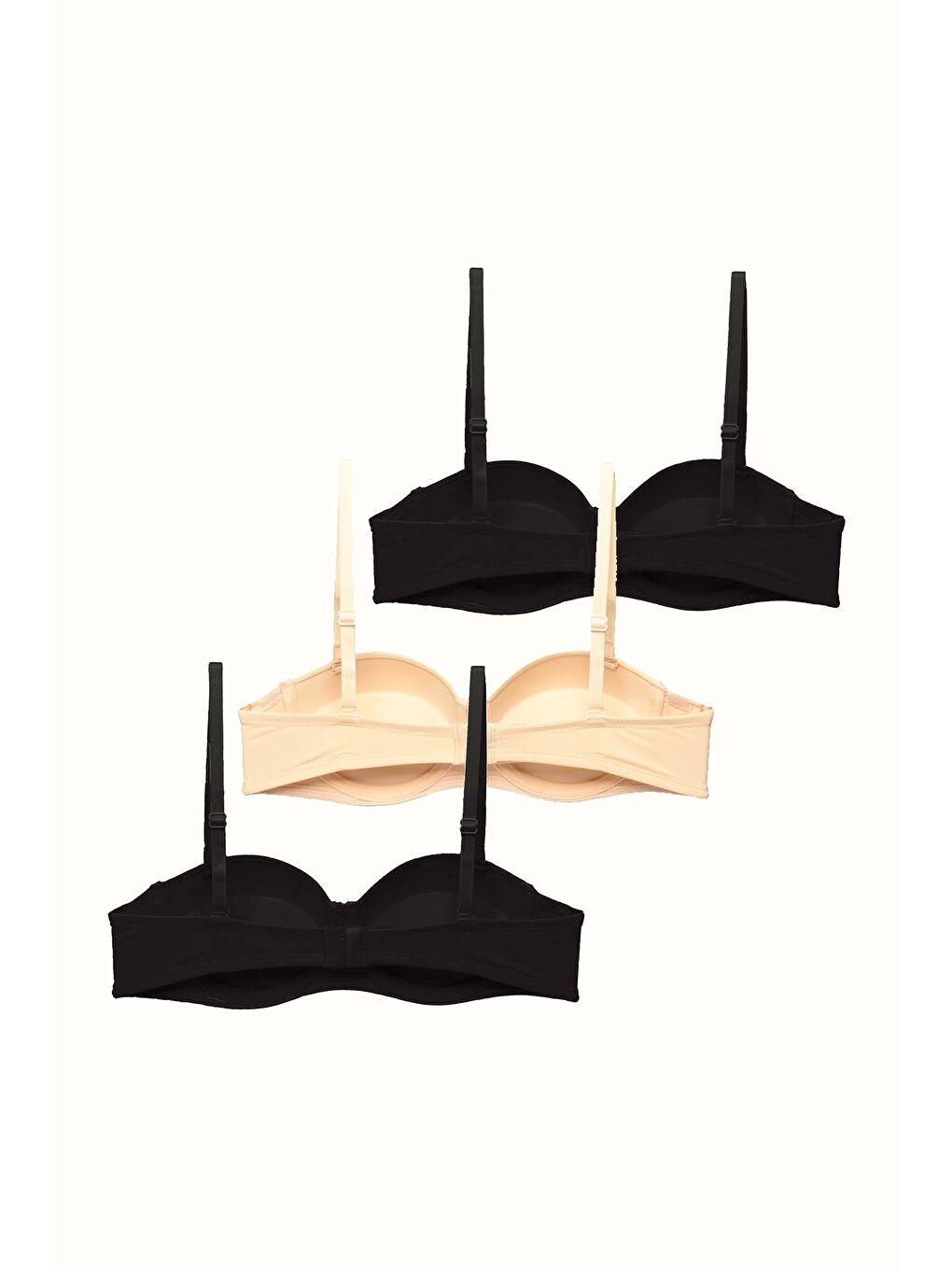 3'Lü Paket Push Up Straplez Yumuşak Kaplı Örme Sütyen C37055 Siyah/Ten-1