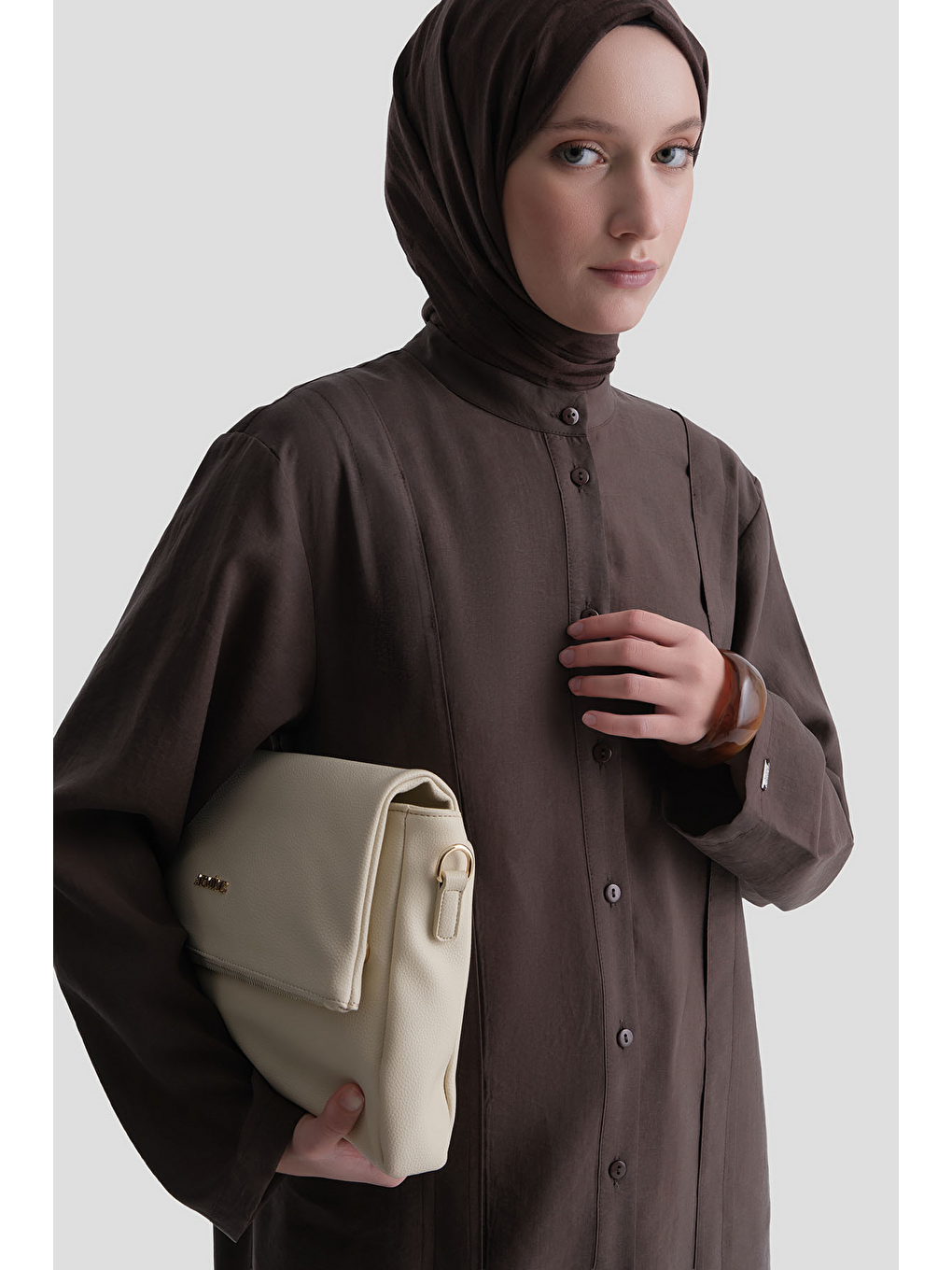 Kahverengi Kupra Tunik Elbise Acı Kahve-6