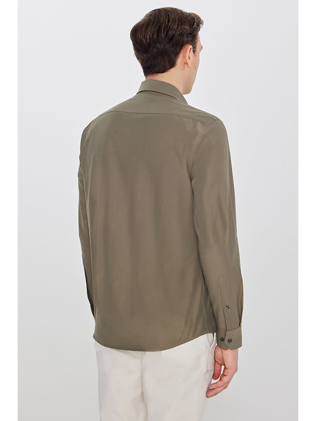 Erkek Haki Pamuklu Slim Fit Dar Kesim Gant Yaka Poplin Gömlek-5