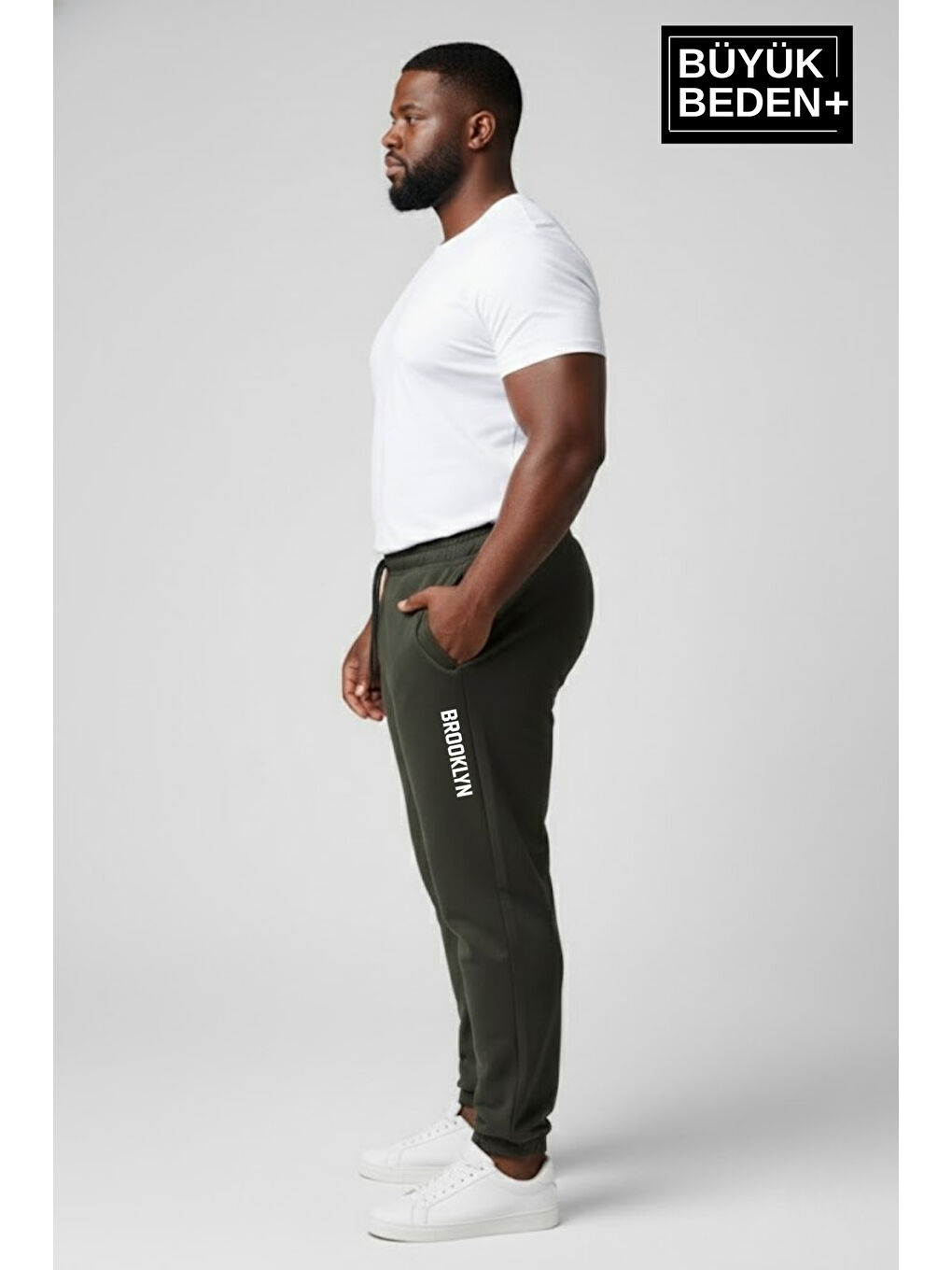 Haki Erkek Büyük Beden BROOKLYN Baskılı Paça Lastikli Jogger İnce Eşofman Altı SPR26BEA951-2