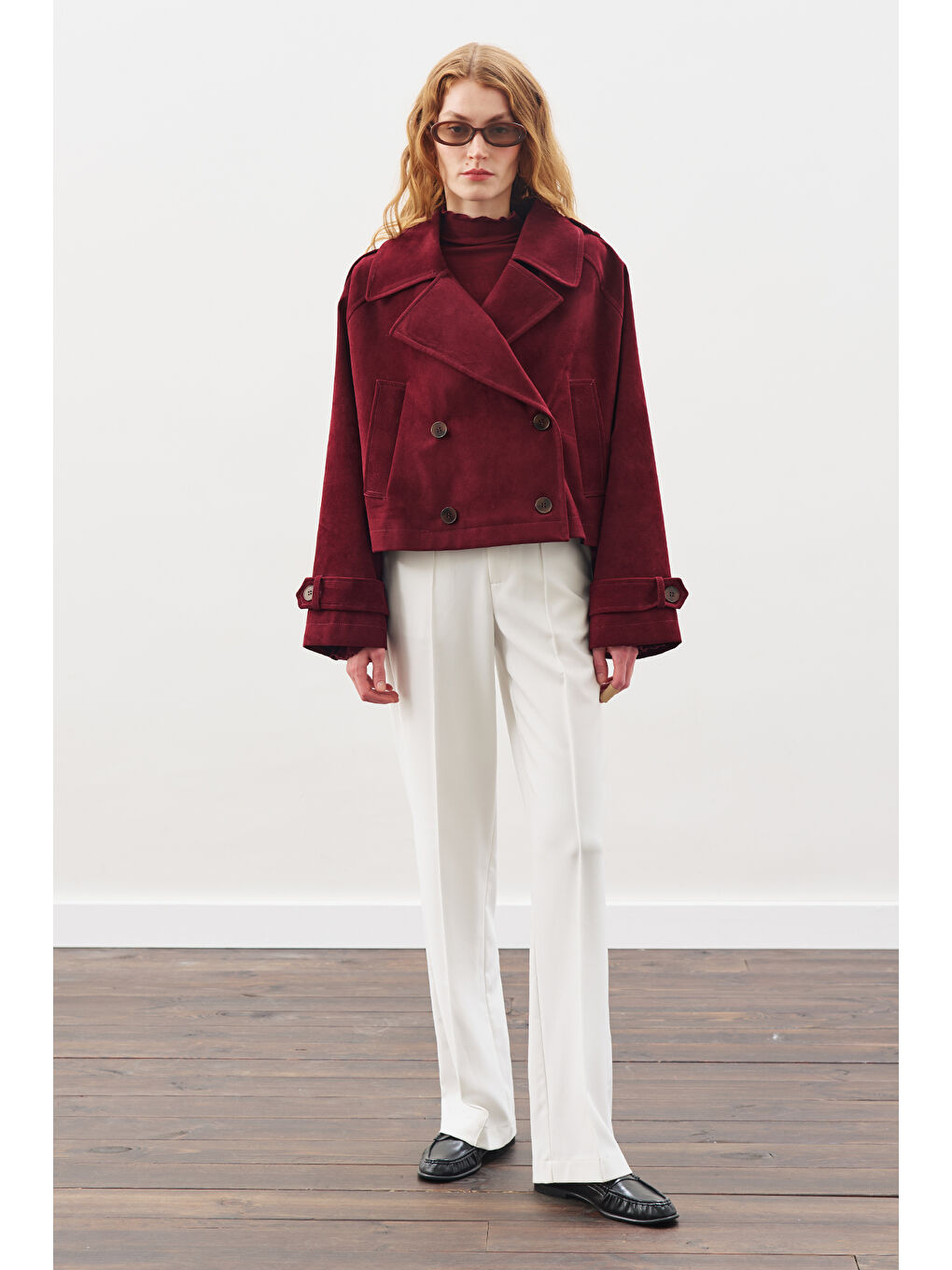 Süet Trenç Ceket Bordo-2
