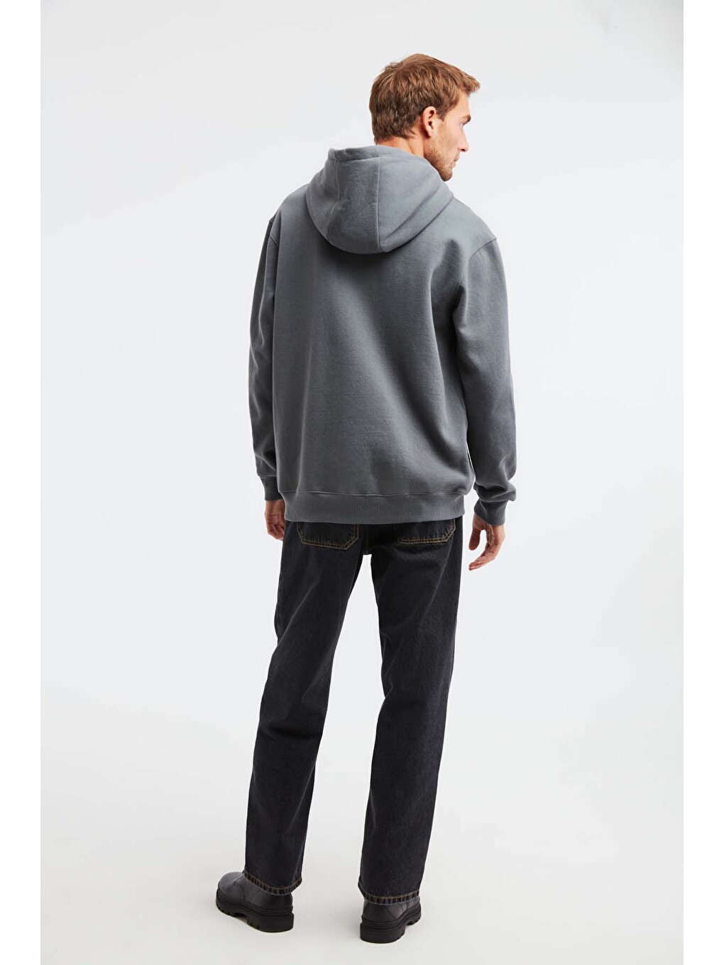 Epıc Erkek Organik Pamuklu Yumuşacık Nakış Detaylı Kapüşonlu Kordonlu Regular Açık Gri Sweatshirt-5