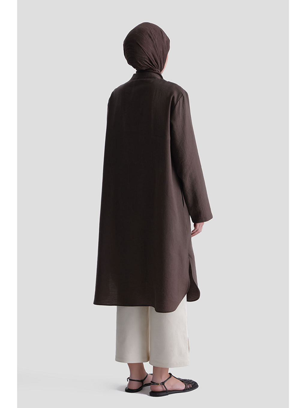 Kahverengi Kupra Tunik Elbise Acı Kahve-7