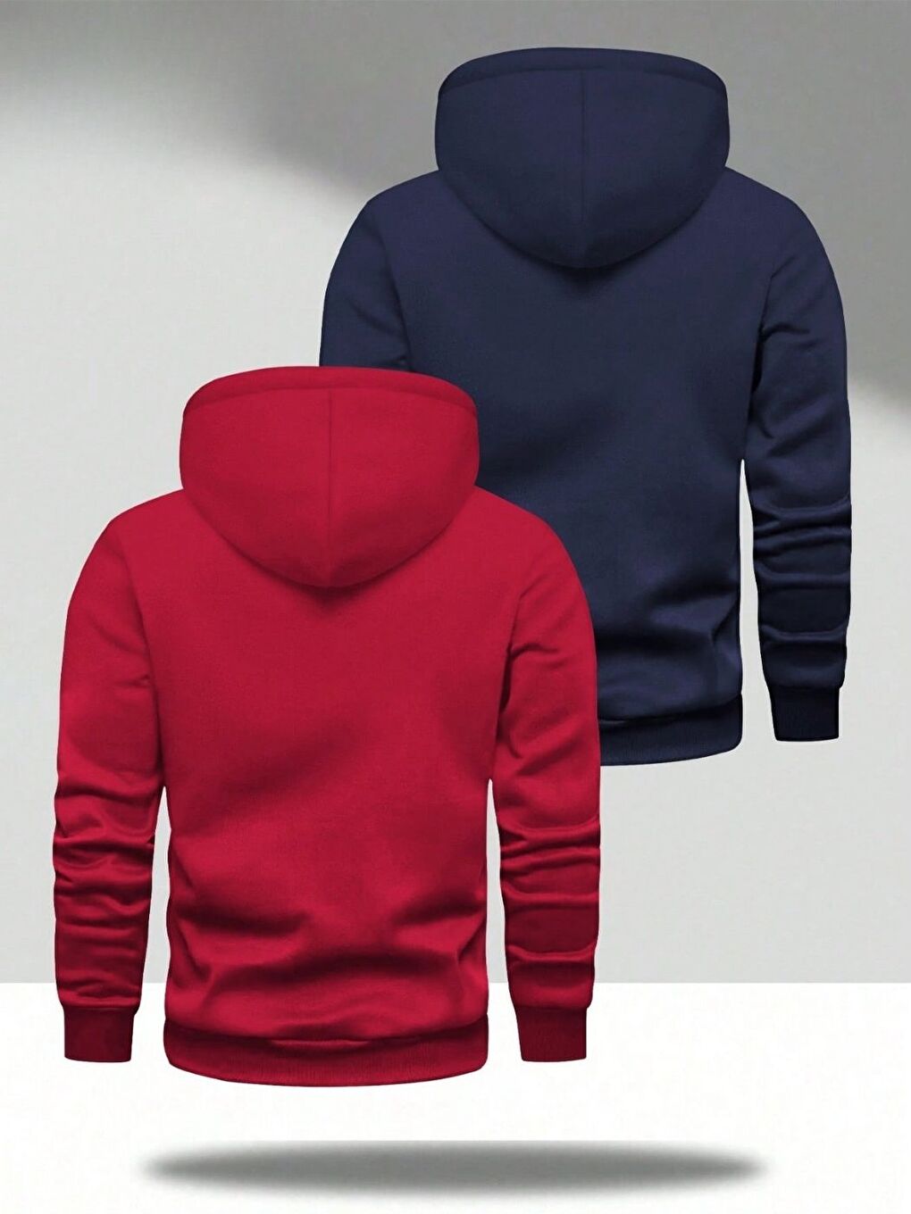 2Li Set Erkek Kırmızı Lacivert Oversize Paris Baskılı Kapüşonlu Sweatshirt-1