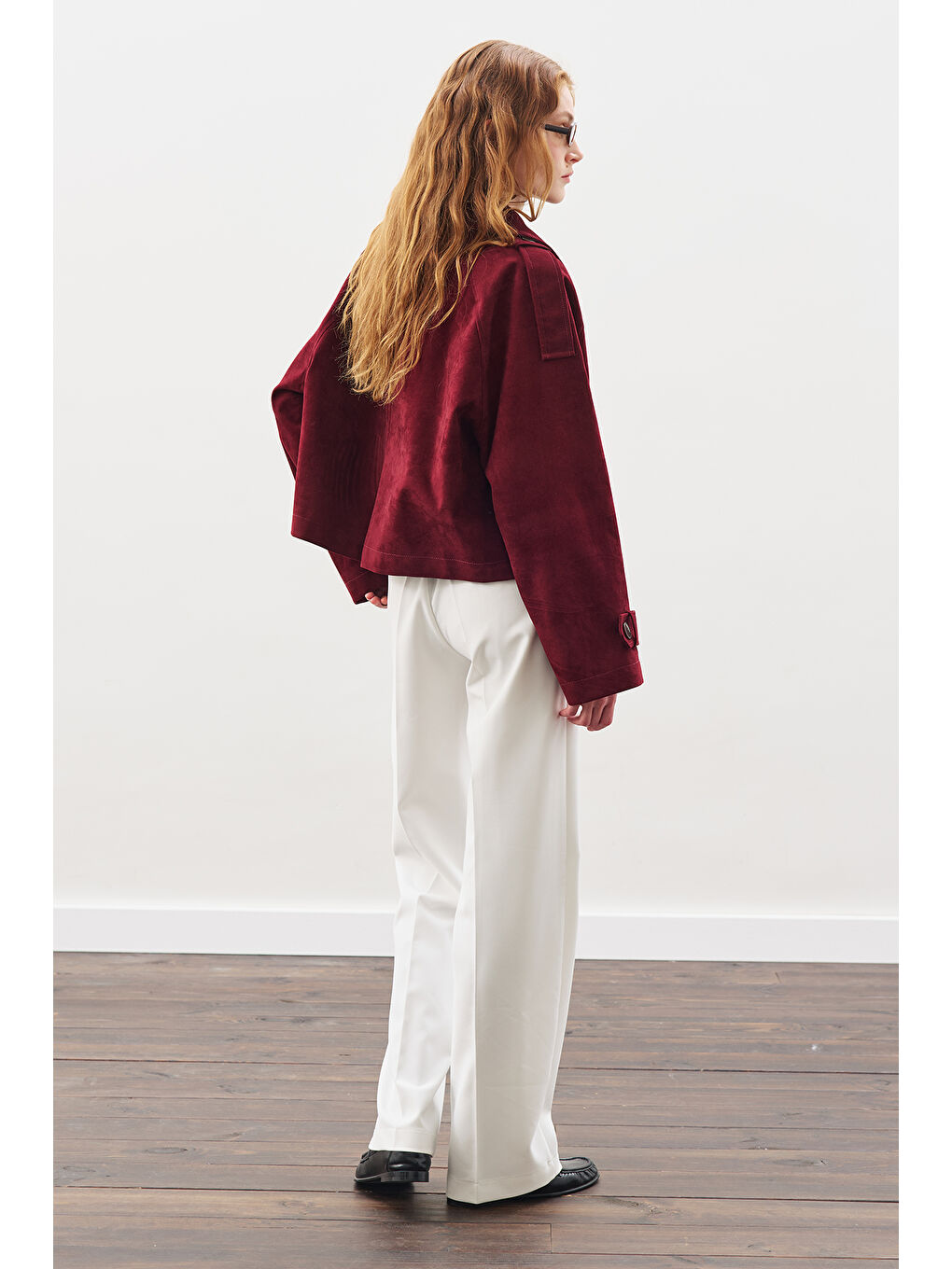Süet Trenç Ceket Bordo-5
