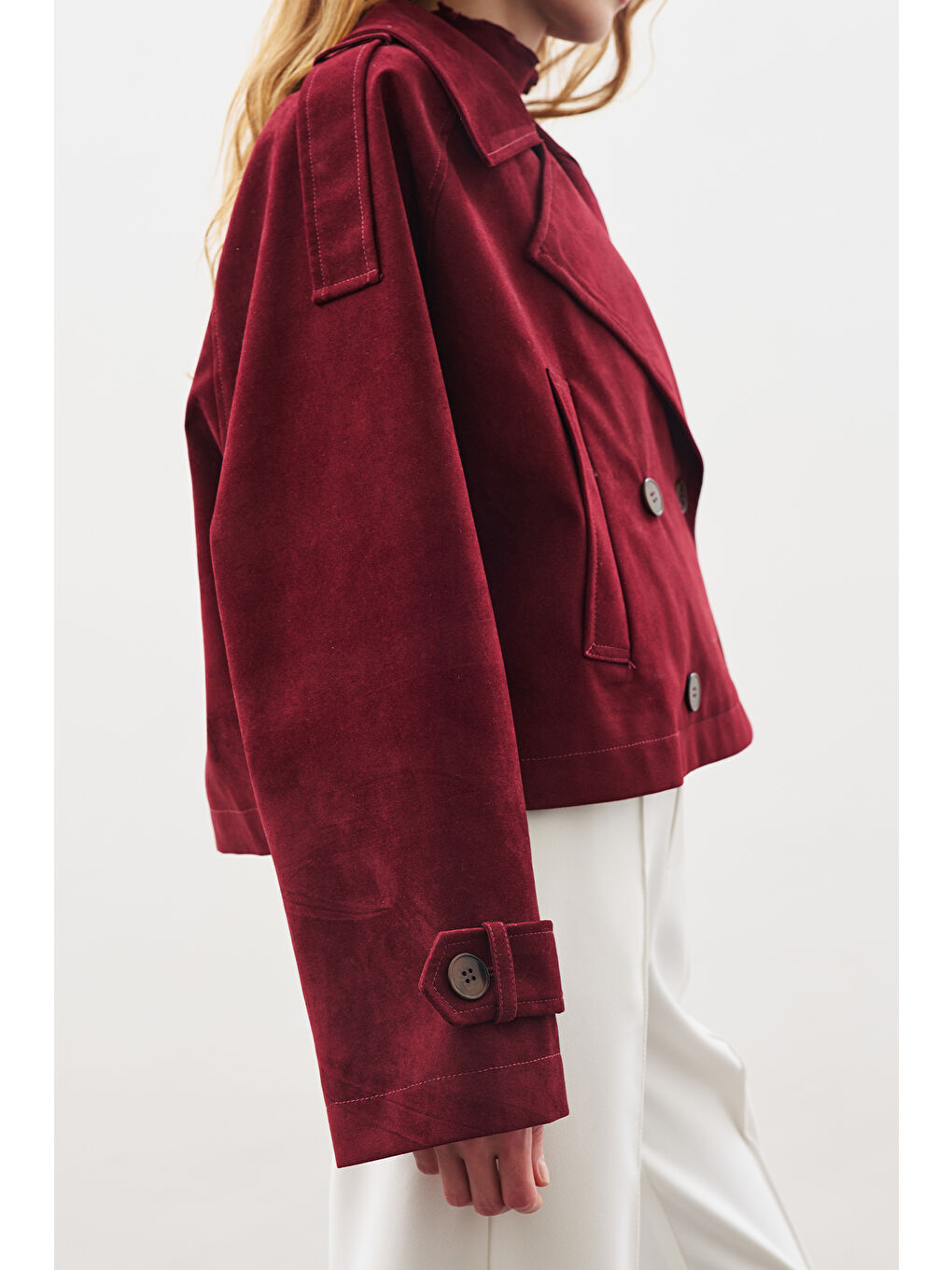 Süet Trenç Ceket Bordo-6