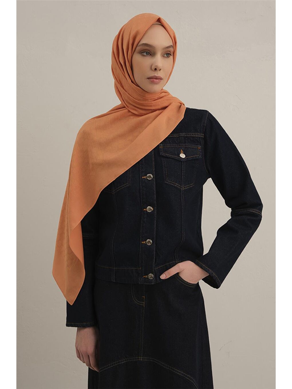 Turuncu Link Desen Bambu Pamuk Şal 72