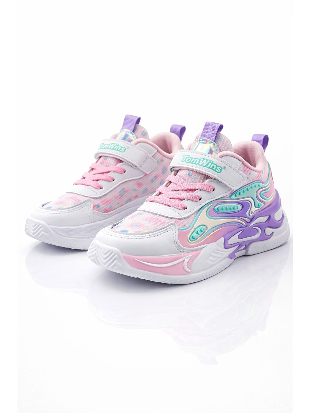 Beyaz Unisex Pastel Renkli Işıltılı Kalın Taban Ortopedik Günlük Spor Ayakkabı Cırtlı Sneaker