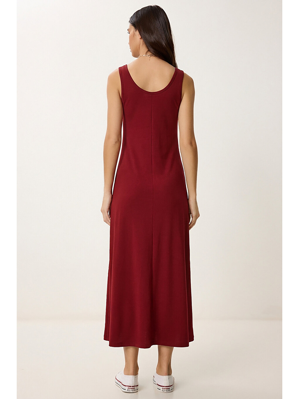 Bordo Kolsuz Basic Yazlık Örme Elbise BORDO LCR0057-3