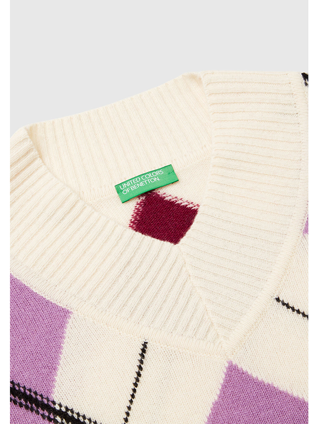 Kadın Mor Mix Yün Karışımlı Baklava Desenli Ribana Detaylı V Yaka Kazak-6