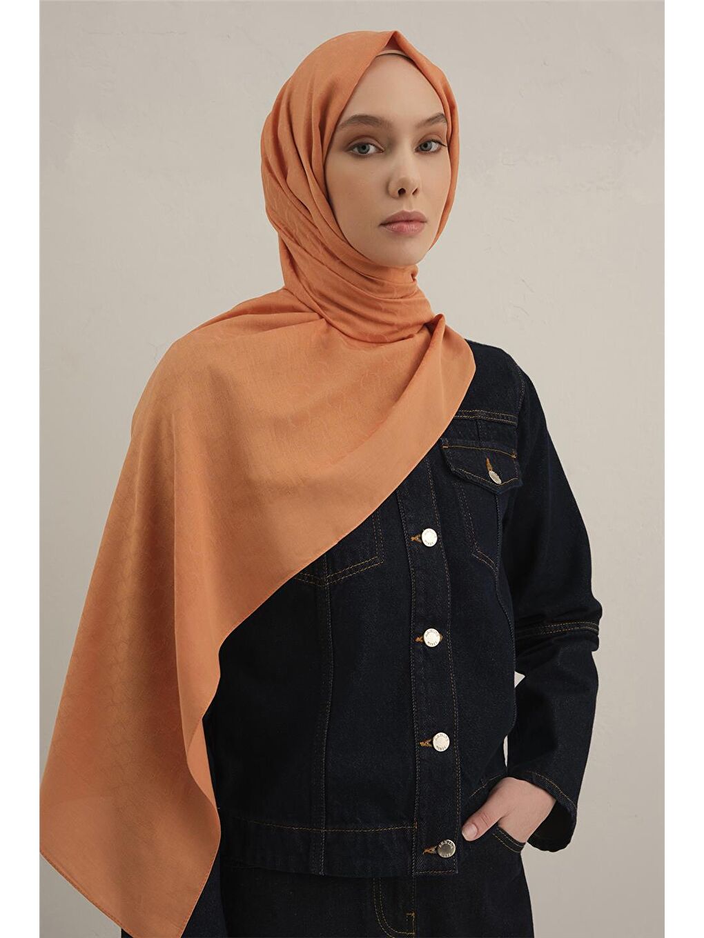 Turuncu Link Desen Bambu Pamuk Şal 72-2