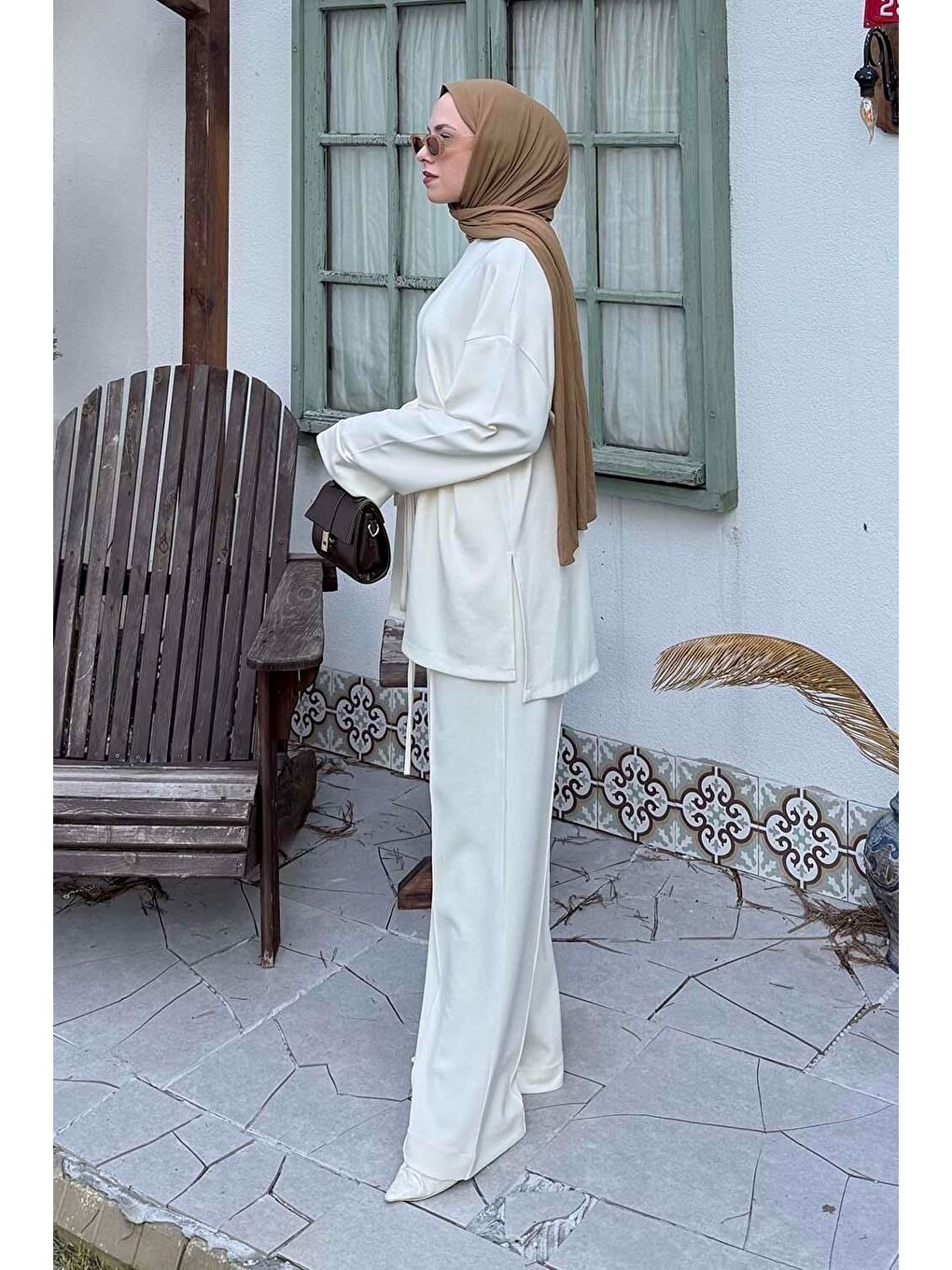 Ekru İkili Tesettür Takım Krem-1