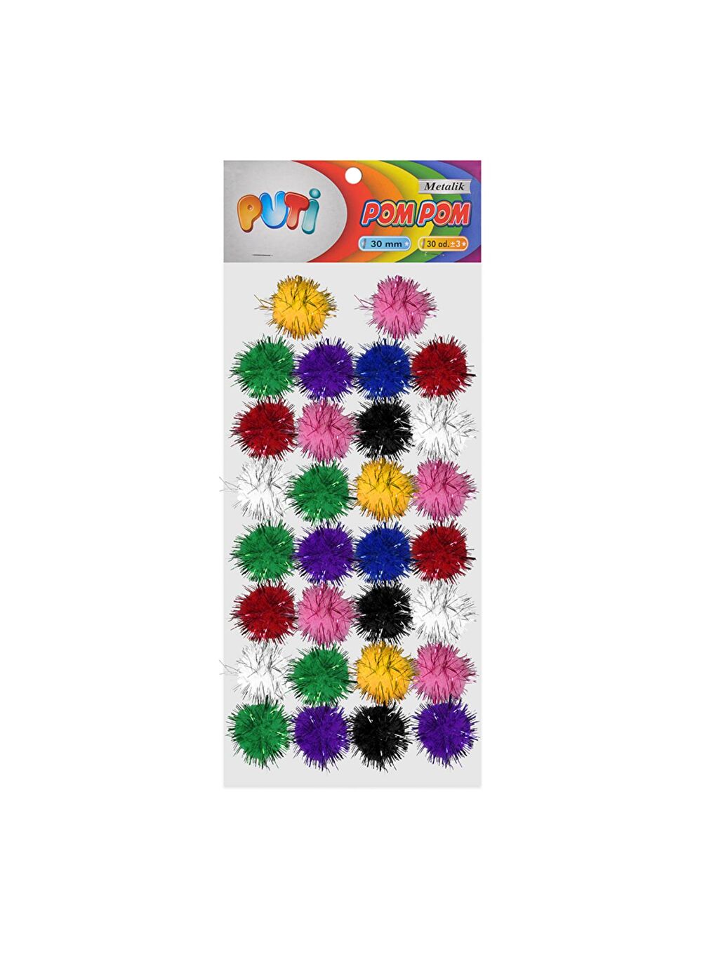 Puti 30 mm Metalik Pom Pom 30 Lu Paket