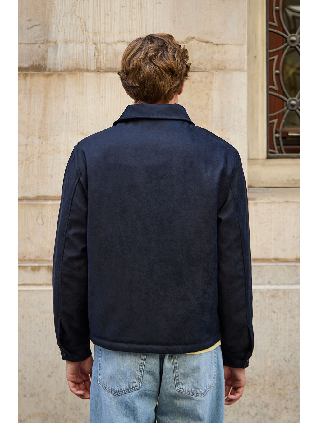 Erkek Süet Kapitoneli Mont Ceket Lacivert-6