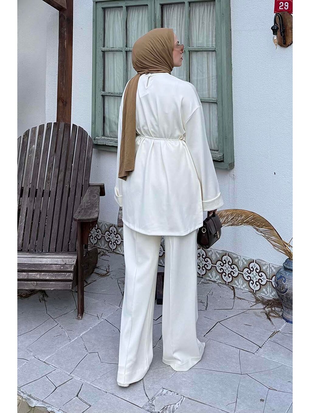 Ekru İkili Tesettür Takım Krem-3