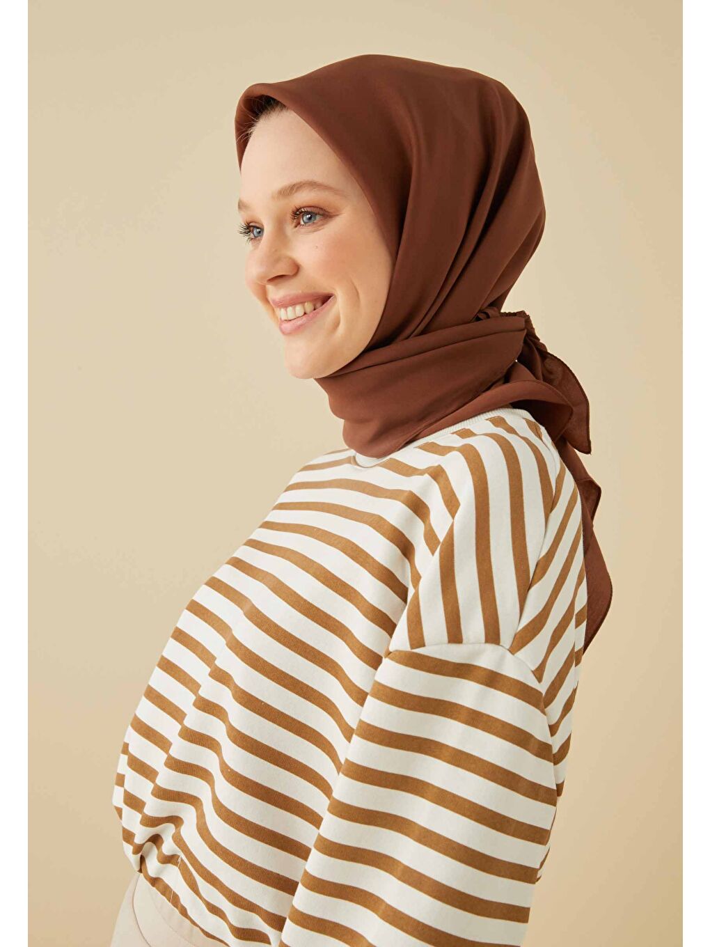 Kahverengi Pamuk İpek Eşarp Çikolata Kahve-2