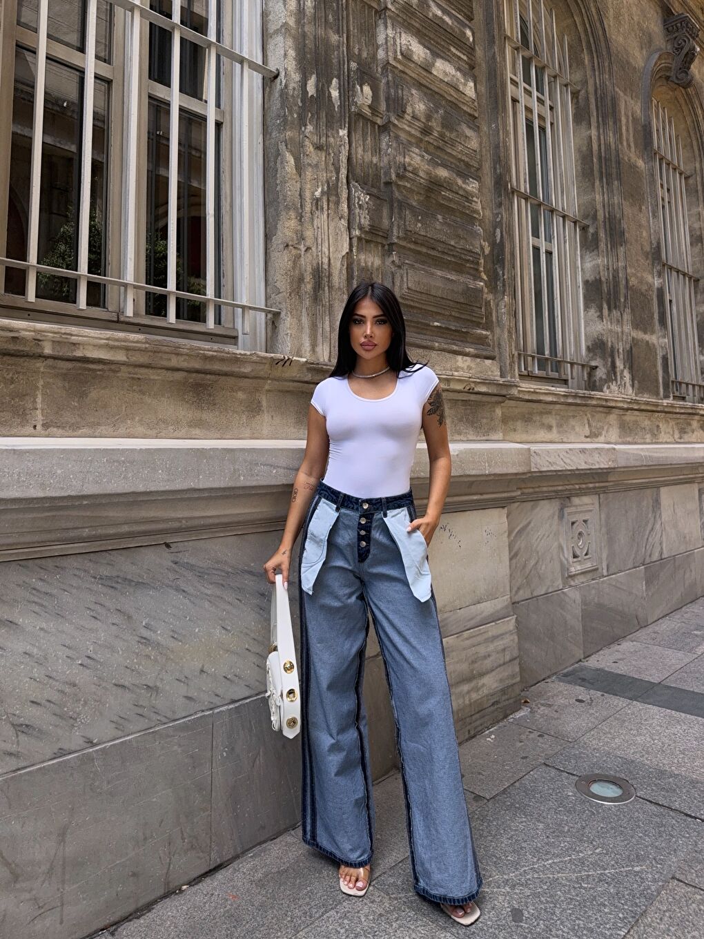 Lacivert Dış Dikim Özel Tasarım Jean Pantalon