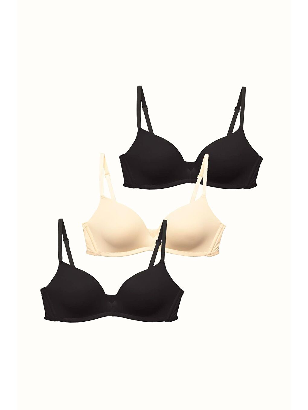 3'Lü Paket Dolgusuz Yumuşak Kaplı Örme Sütyen C31791 Siyah/Ten