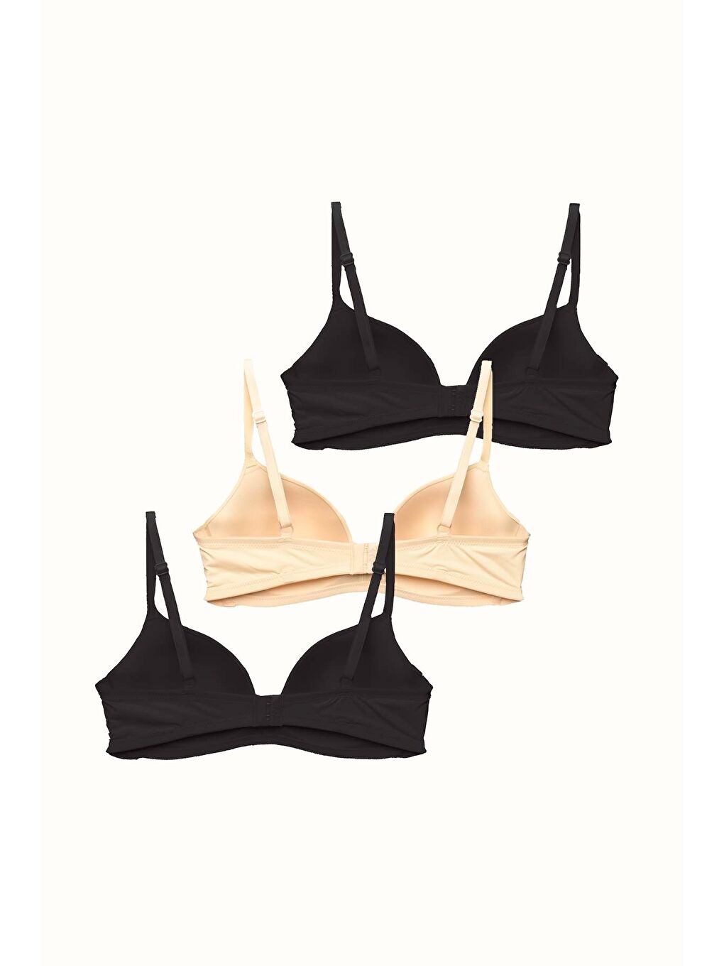 3'Lü Paket Dolgusuz Yumuşak Kaplı Örme Sütyen C31791 Siyah/Ten-1