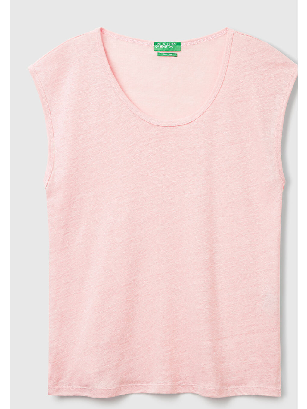 Kadın Pembe %100 Keten Yanları Yırtmaçlı Relax Fit Yuvarlak Yaka T-Shirt-1