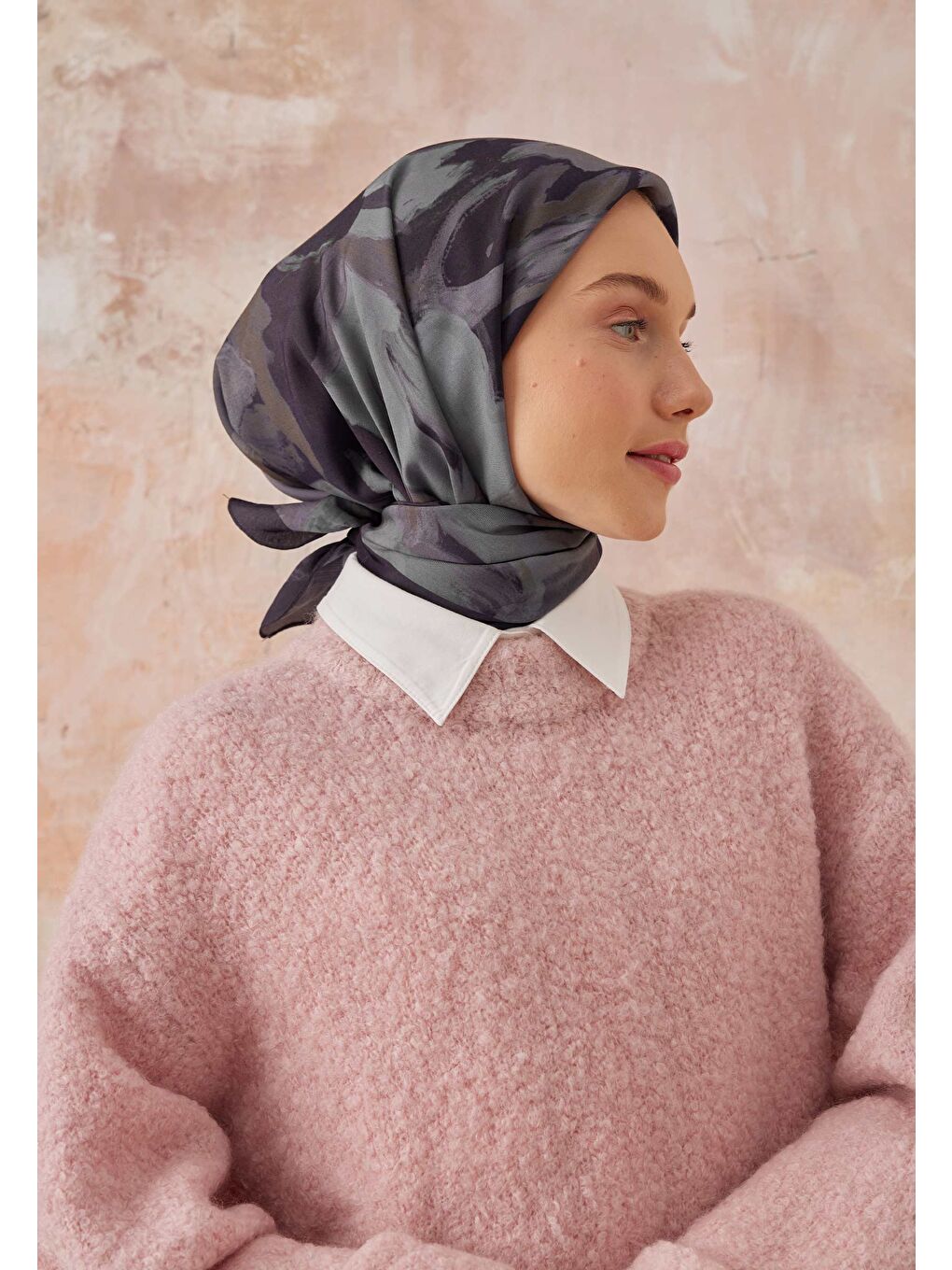 Noa Desen Pamuk İpek Eşarp Lacivert-2