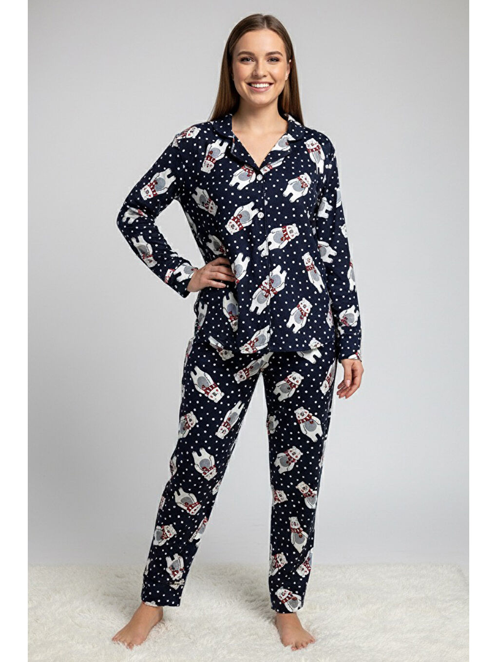 Baskılı Pijama Takımı Lacivert - 28021-LACIVERT