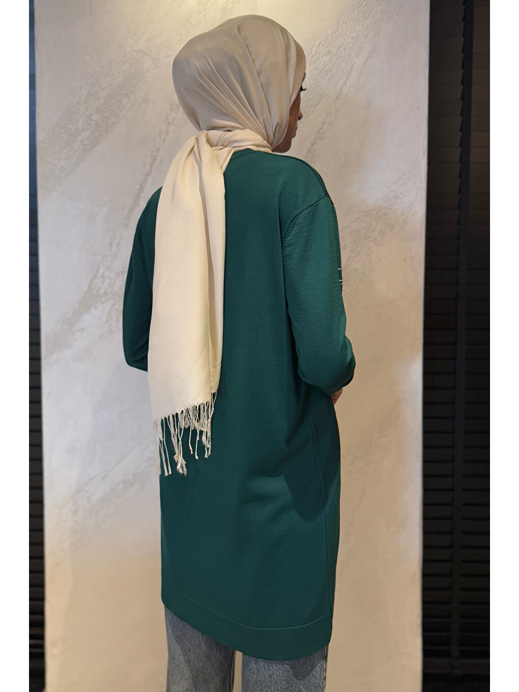 Yeşil Kelebek Taşlı Bisiklet Yaka Tesettür Tunik-7