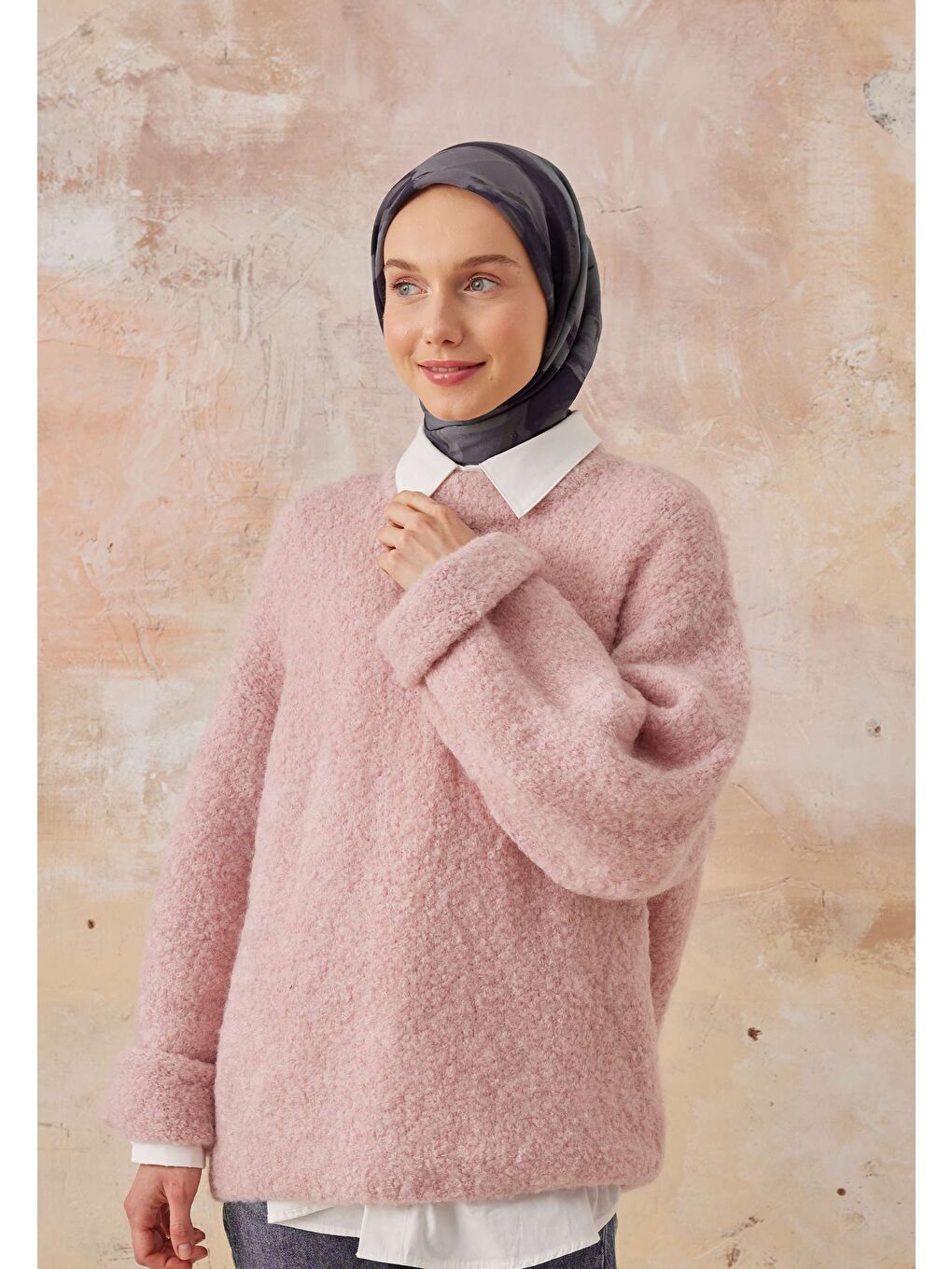 Noa Desen Pamuk İpek Eşarp Lacivert-3