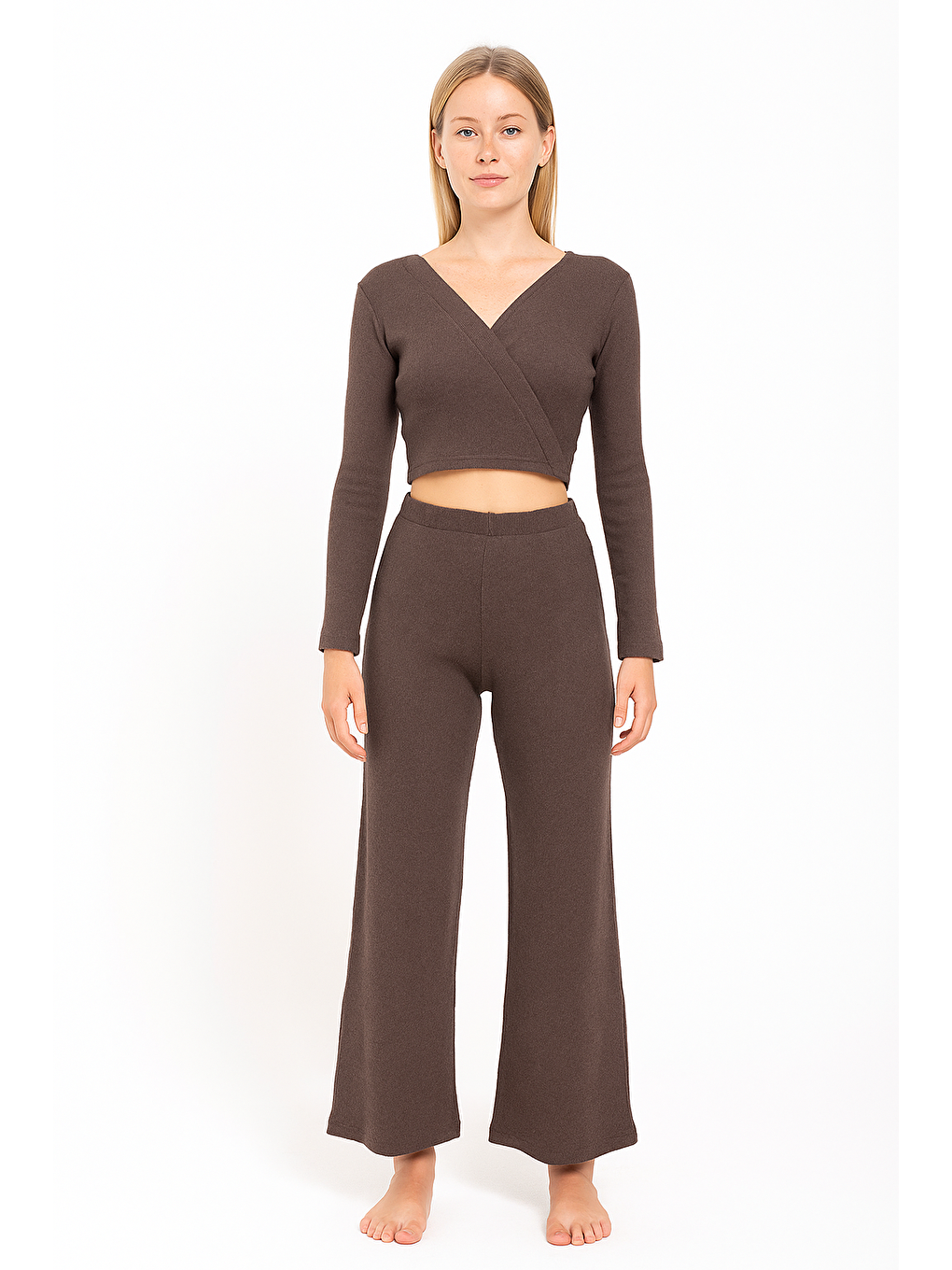 Ottoman Kumaş Uzun Alt Üst Takım – Kahverengi | Ottoman Kumaş