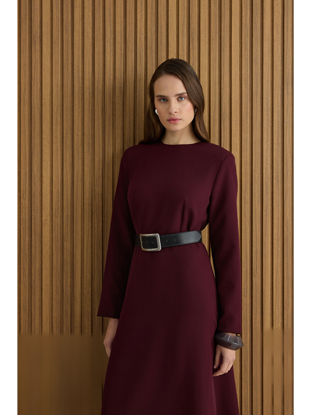 Bordo Dokuma Elbise-1