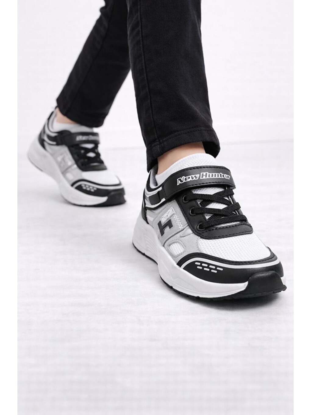 Beyaz Unisex Çocuk Spor Günlük Hafif Taban Cırtlı Bağcıklı Nefes Alabilen Kaymaz Okul Ve Günlük Sneaker-2