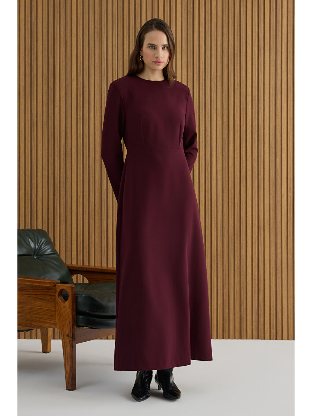 Bordo Dokuma Elbise-2