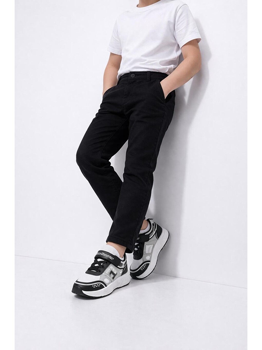 Beyaz Unisex Çocuk Spor Günlük Hafif Taban Cırtlı Bağcıklı Nefes Alabilen Kaymaz Okul Ve Günlük Sneaker-3
