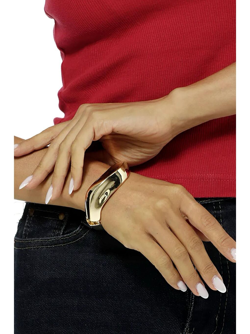 Sarı Prizmatik Dalgalı Parlak Gold Cuff Bileklik-2