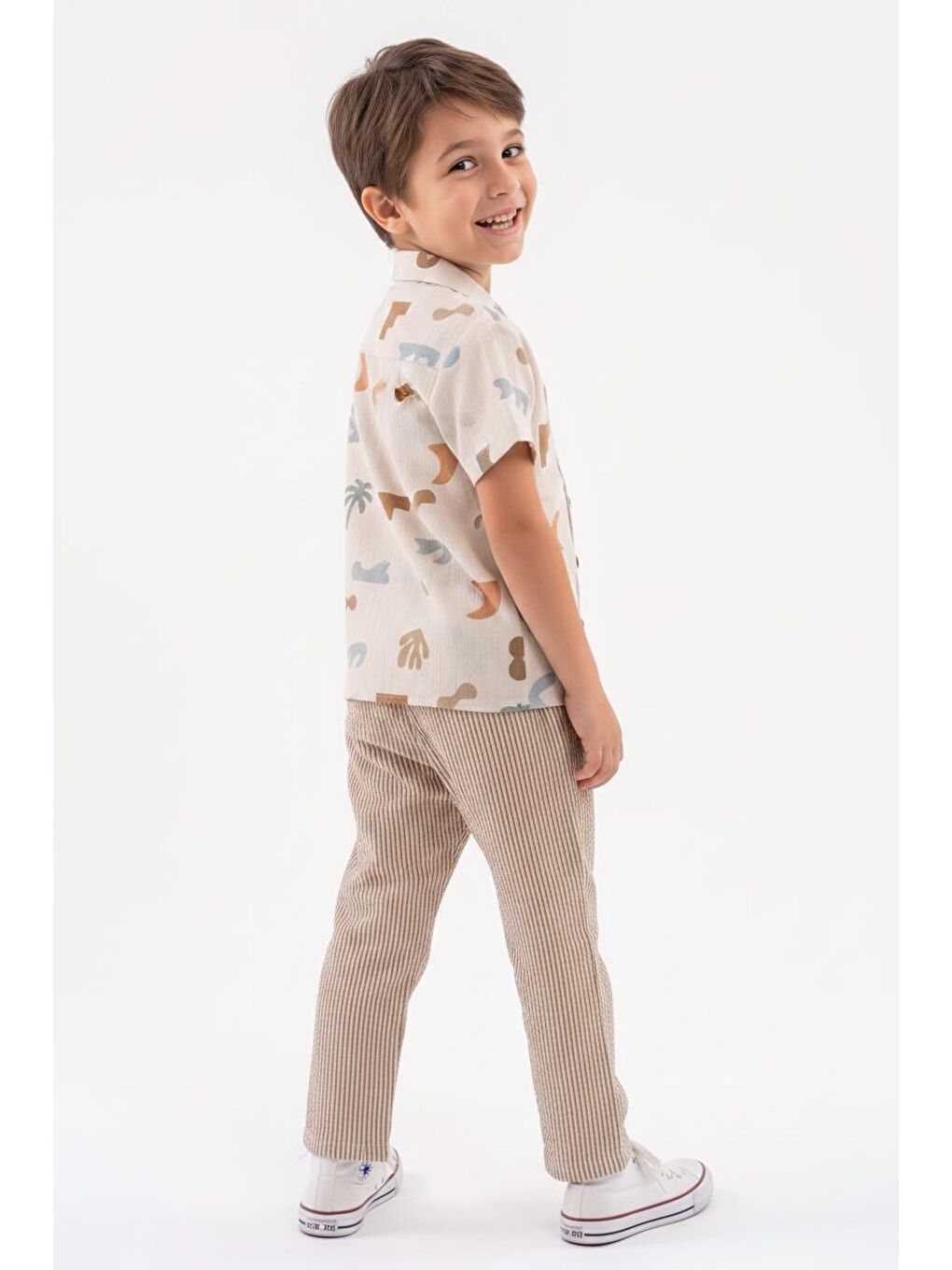 Sarı Baskılı Müslin Gömlek Pantolon 2li Takım-1