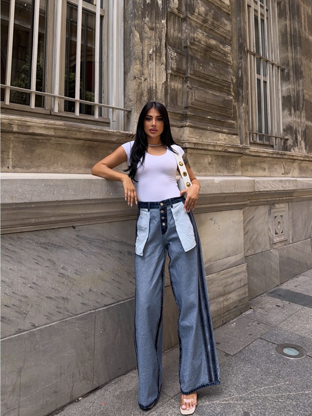 Lacivert Dış Dikim Özel Tasarım Jean Pantalon-1