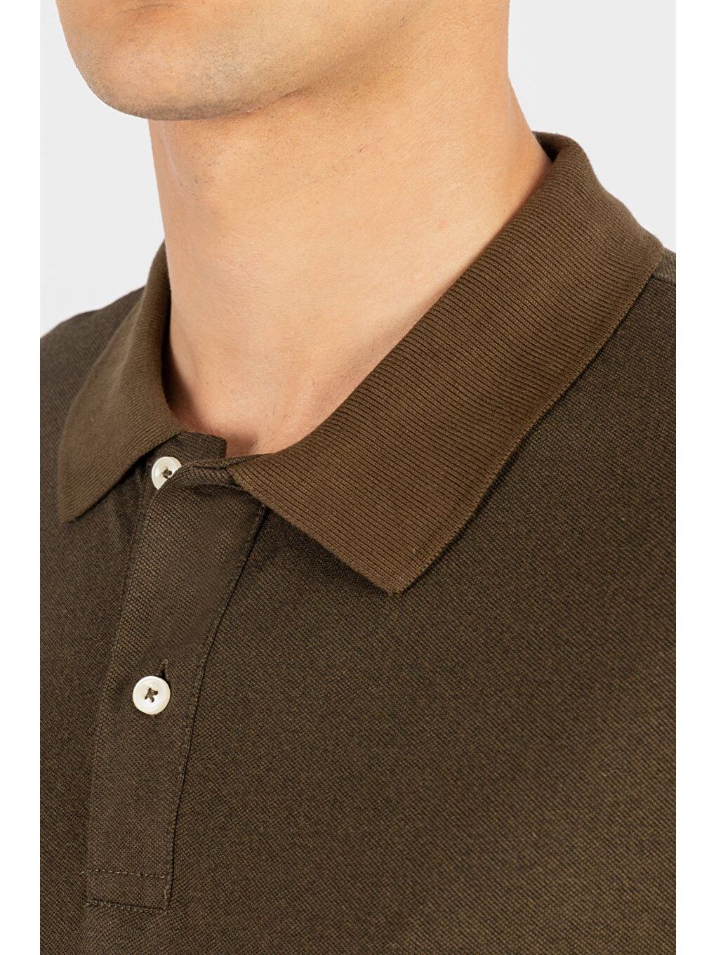 Erkek Slim Fit Dar Kesim Pamuklu Düz Pike Haki Polo Yaka Tişört-2