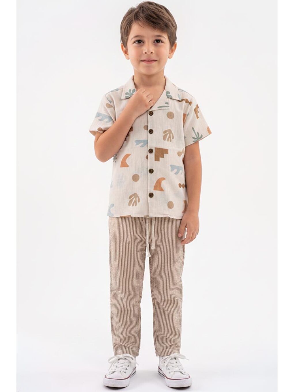 Sarı Baskılı Müslin Gömlek Pantolon 2li Takım-3