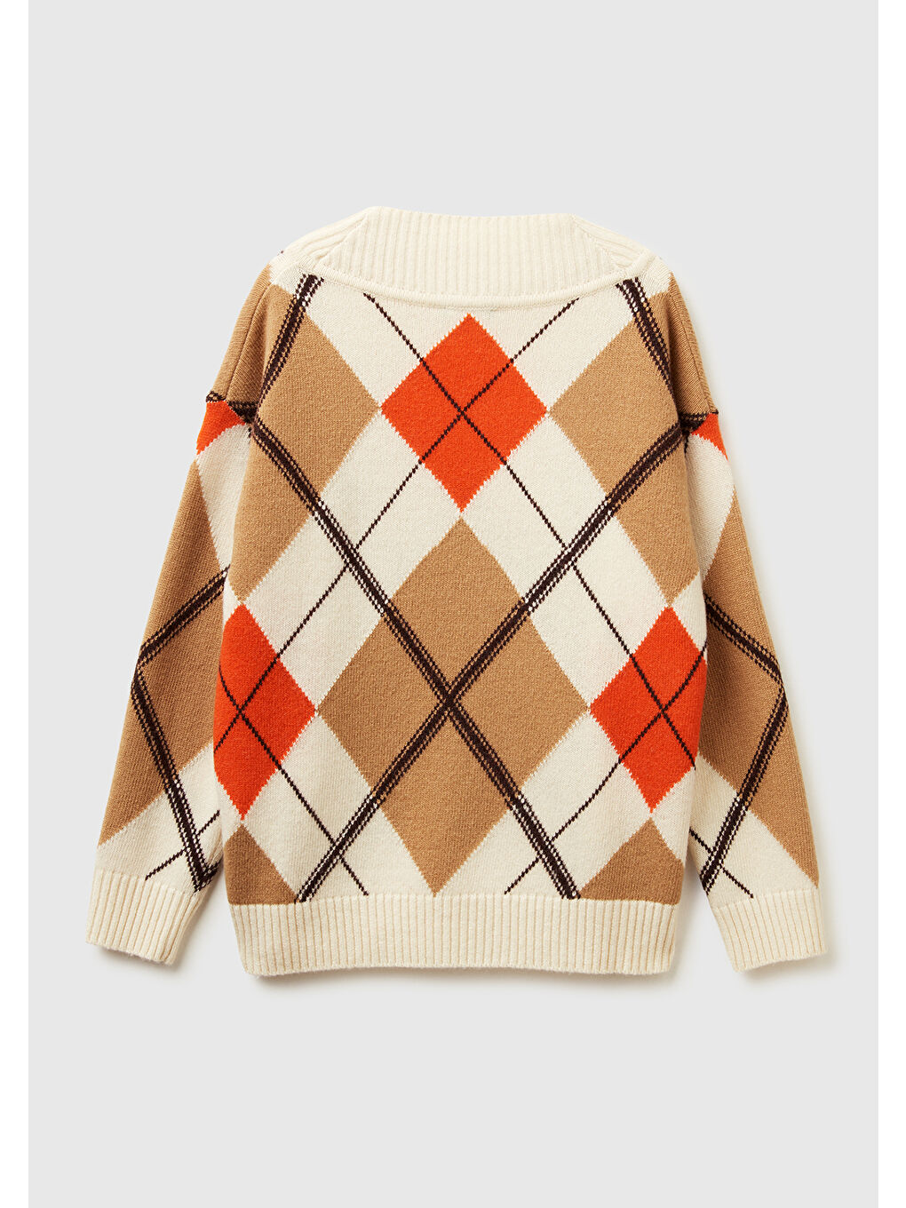 Kadın Bej Mix Yün Karışımlı Baklava Desenli Ribana Detaylı V Yaka Kazak-3