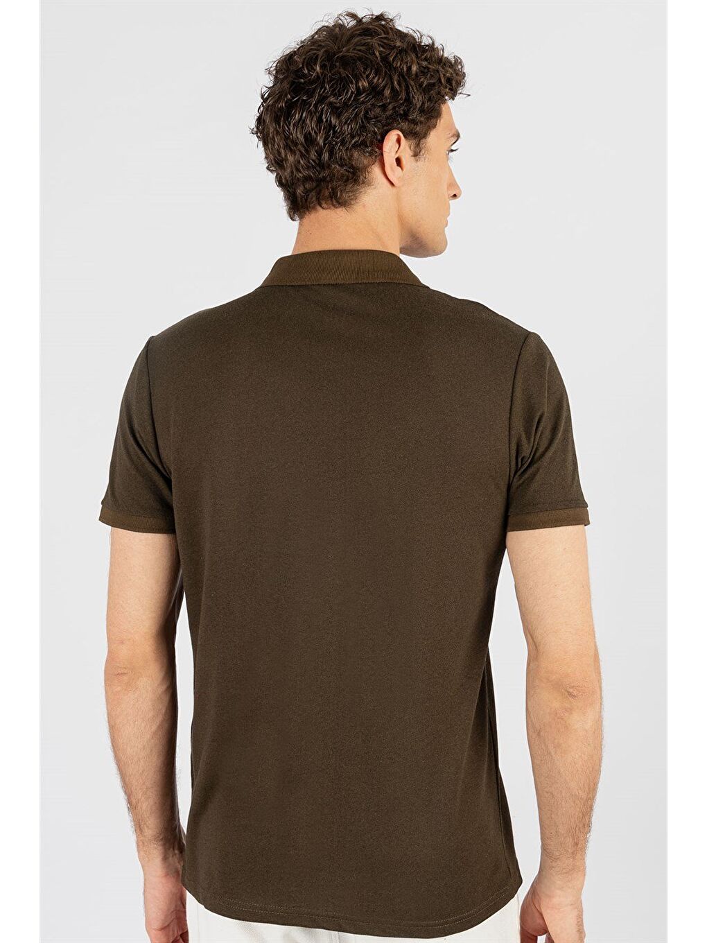 Erkek Slim Fit Dar Kesim Pamuklu Düz Pike Haki Polo Yaka Tişört-3