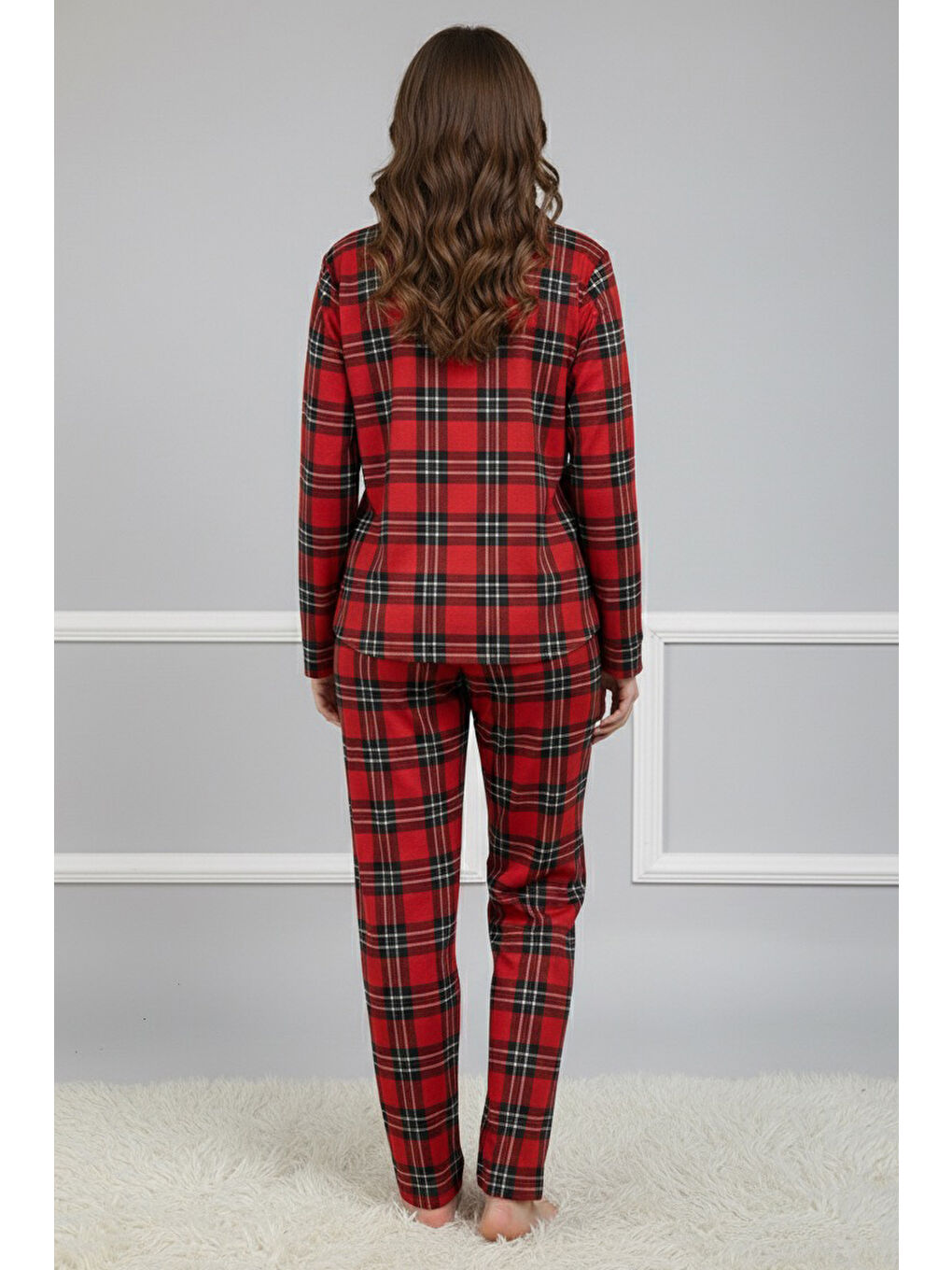 Kırmızı Ekose Baskılı Pijama Takımı Kirmizi - 28023-KIRMIZI-1