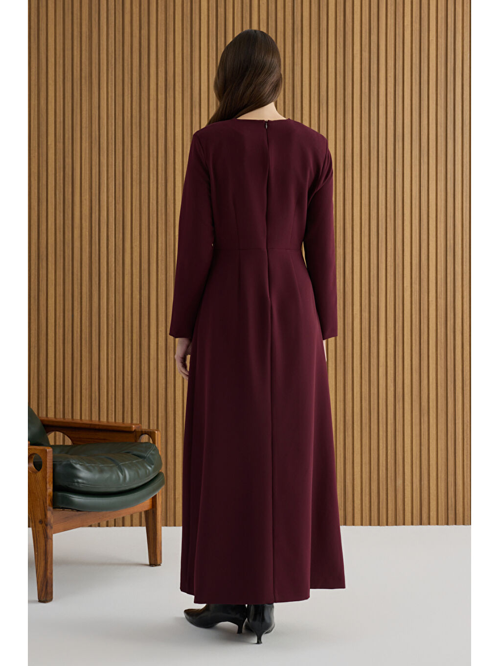 Bordo Dokuma Elbise-4