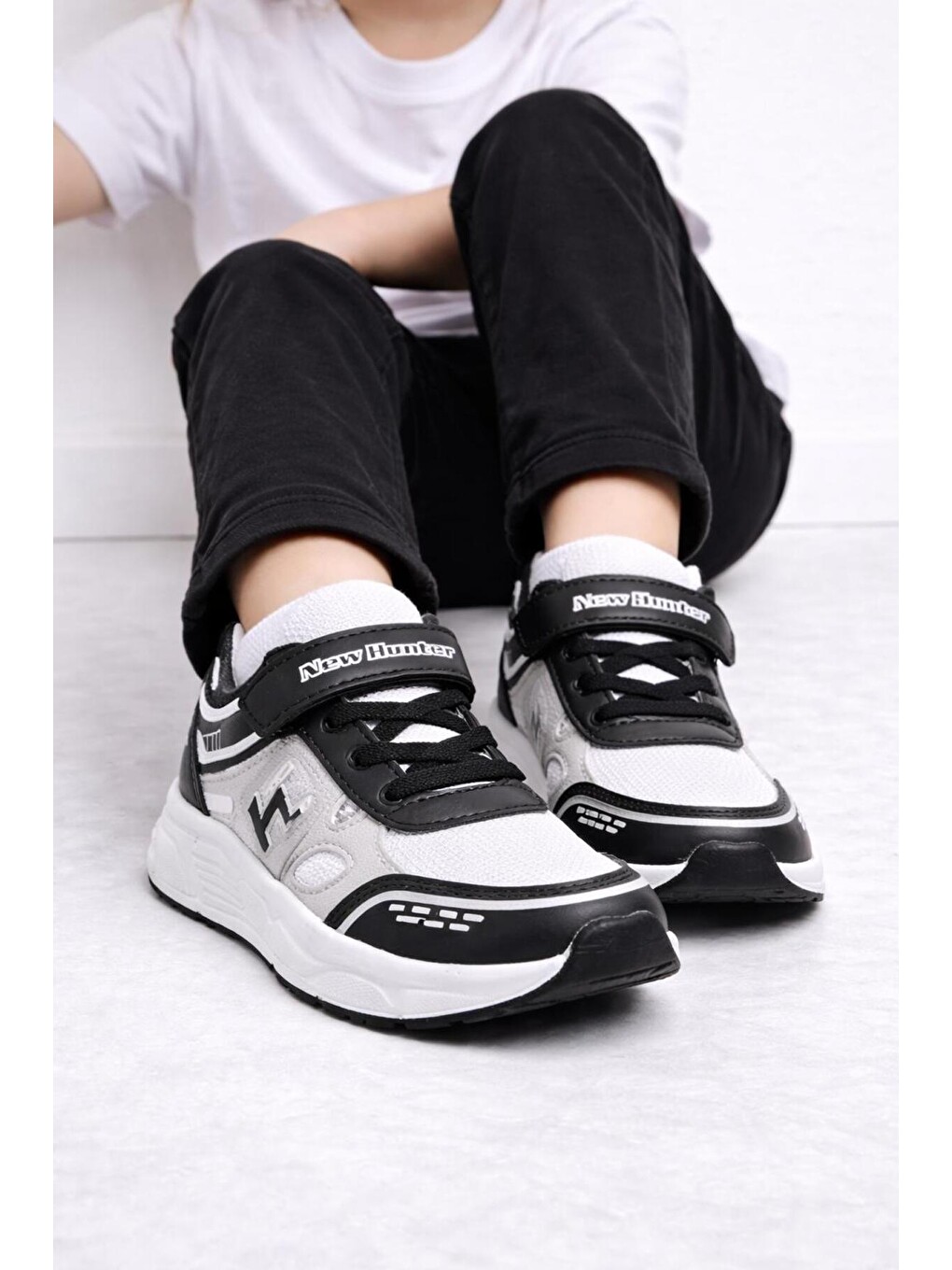 Beyaz Unisex Çocuk Spor Günlük Hafif Taban Cırtlı Bağcıklı Nefes Alabilen Kaymaz Okul Ve Günlük Sneaker-5