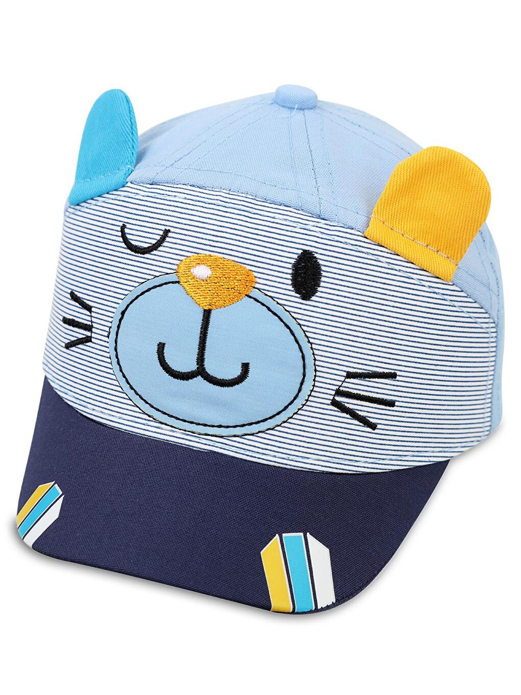 Baby 3D Kulaklı Yüz Desen 0-24 Ay Kep Şapka - Mavi