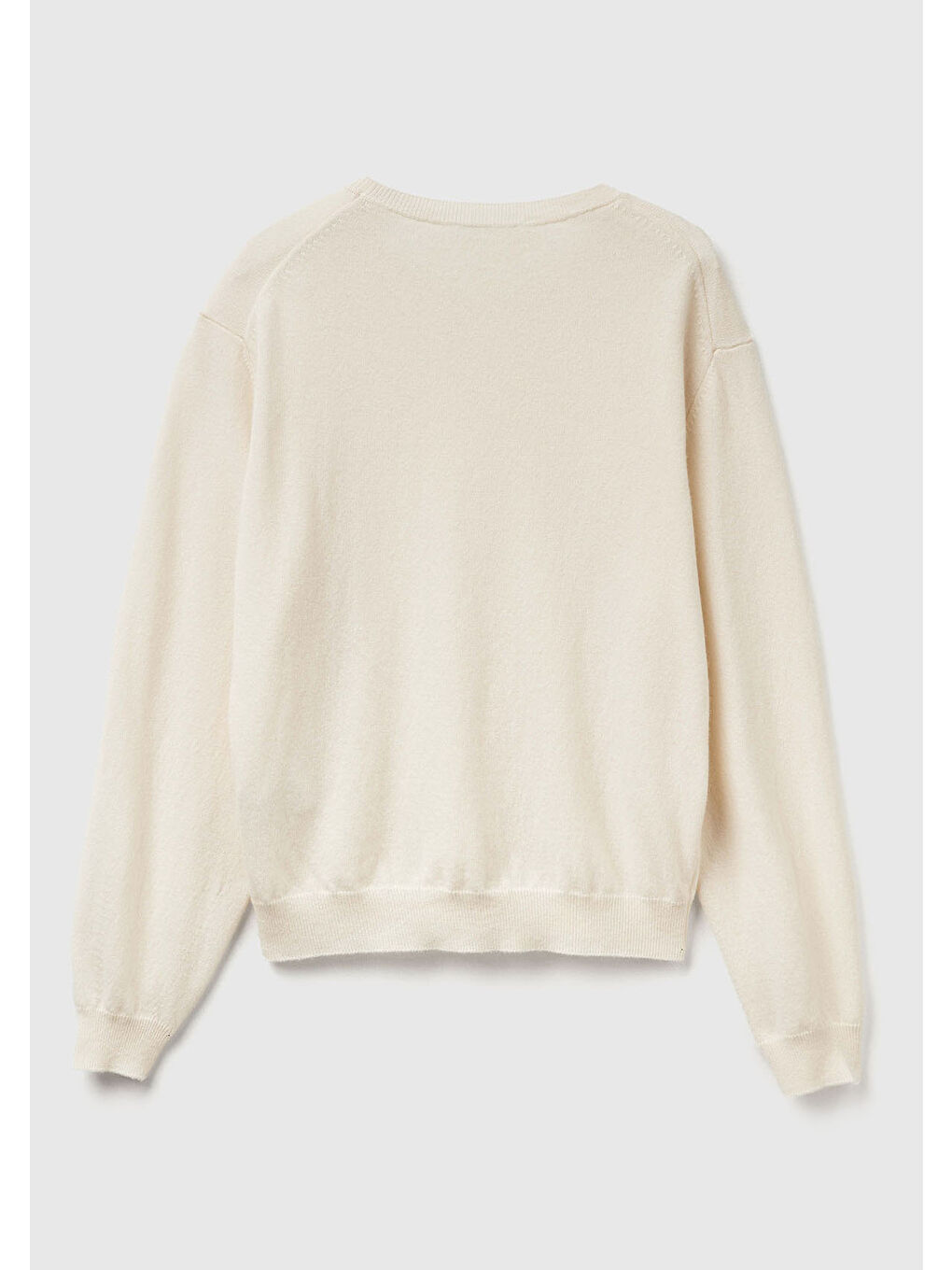 Ekru Kadın Krem %100 Merino Ribana Detaylı Bisiklet Yaka Kazak-3