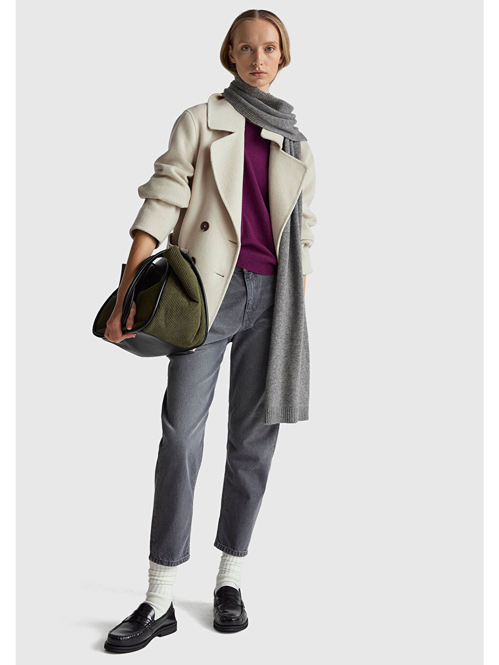 Kadın Mürdüm %100 Merino Ribana Detaylı Bisiklet Yaka Kazak-4